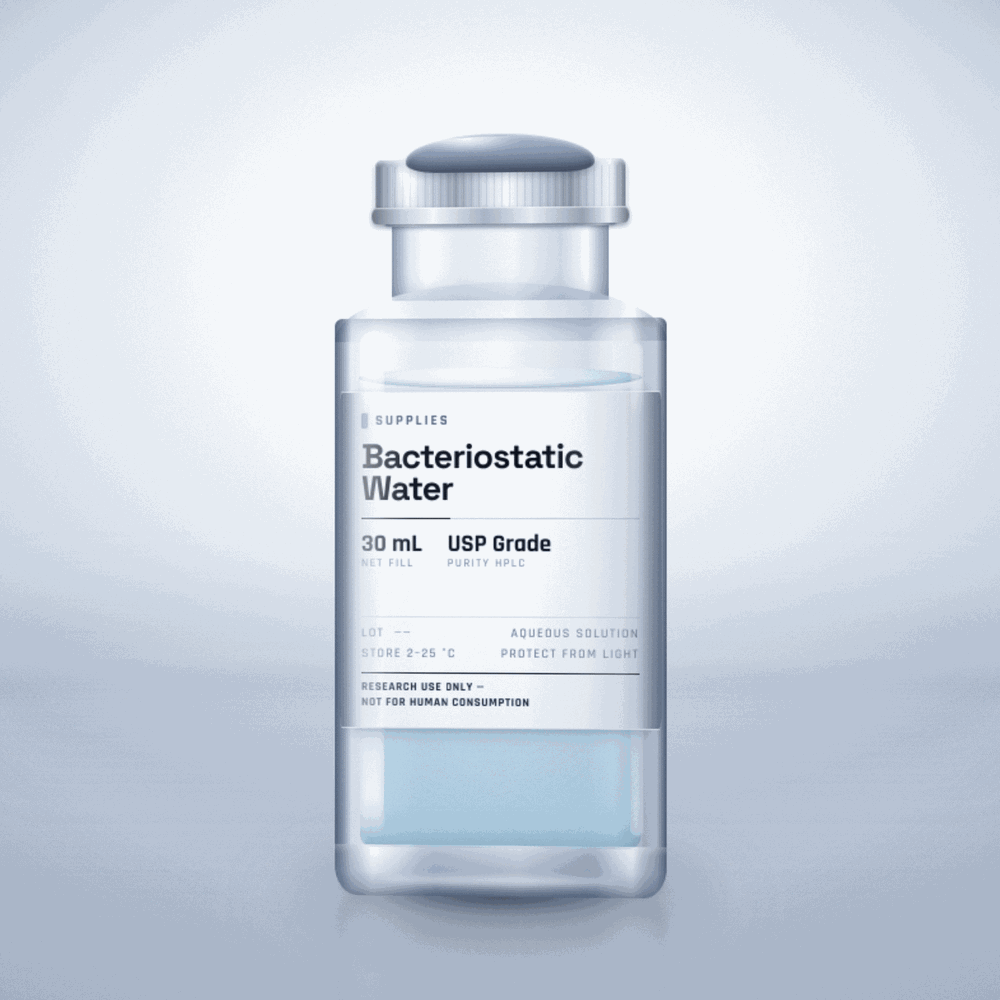 Bacteriostatic Water — lyophilised research compound vial, USP Grade purity, for laboratory research use only